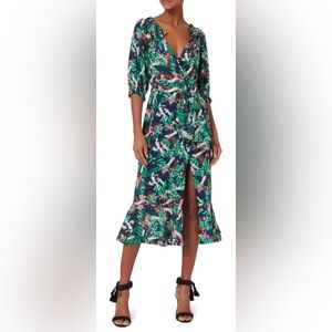 NWOT SALONI Olivia 100% Silk Dress in Midnight Fern - Size 0